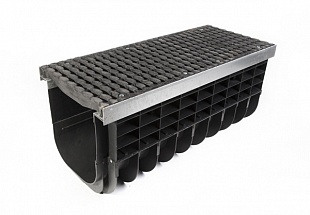Лоток водоотводный пластиковый ЛВП PROFI DN300 в комплекте с решеткой DN300 E600 "Косичка"